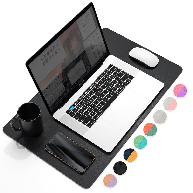 YSAGi Office Desk Pad, Desk Mat, 23.6" x 13.7" Ultra Thin Waterproof PU Leather Desk Blotter, Laptop Leather Desk Pad Protector for Keyboard and Mouse, Dual-Sided Desk Writing Pad for Office(Black) - Image 1